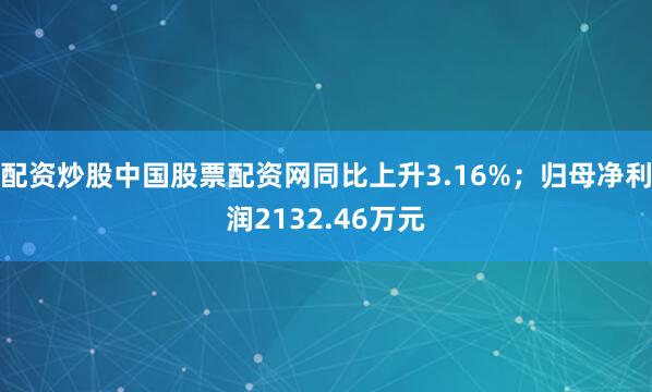 配资炒股中国股票配资网同比上升3.16%；归母净利润2132.46万元